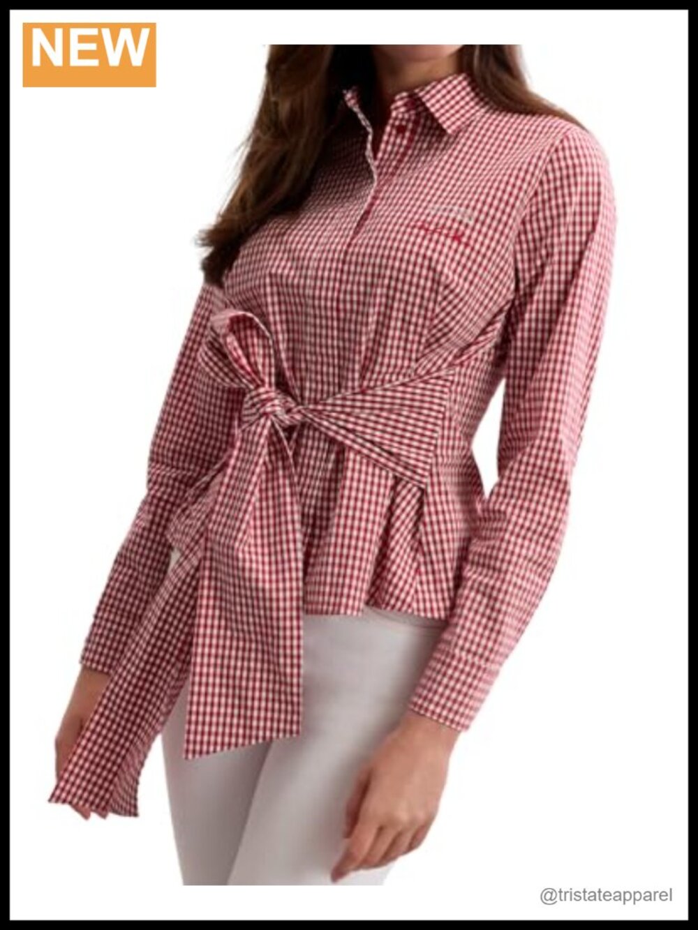 Women's Knot Front Blouse Shirt Gingham Cotton